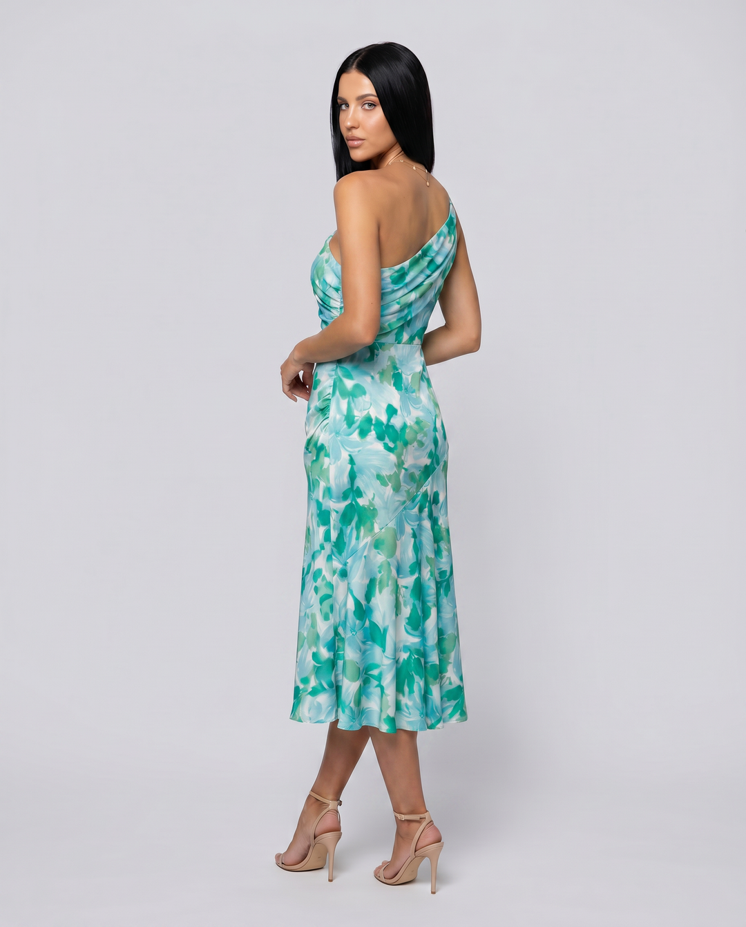 Nerissa | Midi Dress with One-Shoulder Floral Print