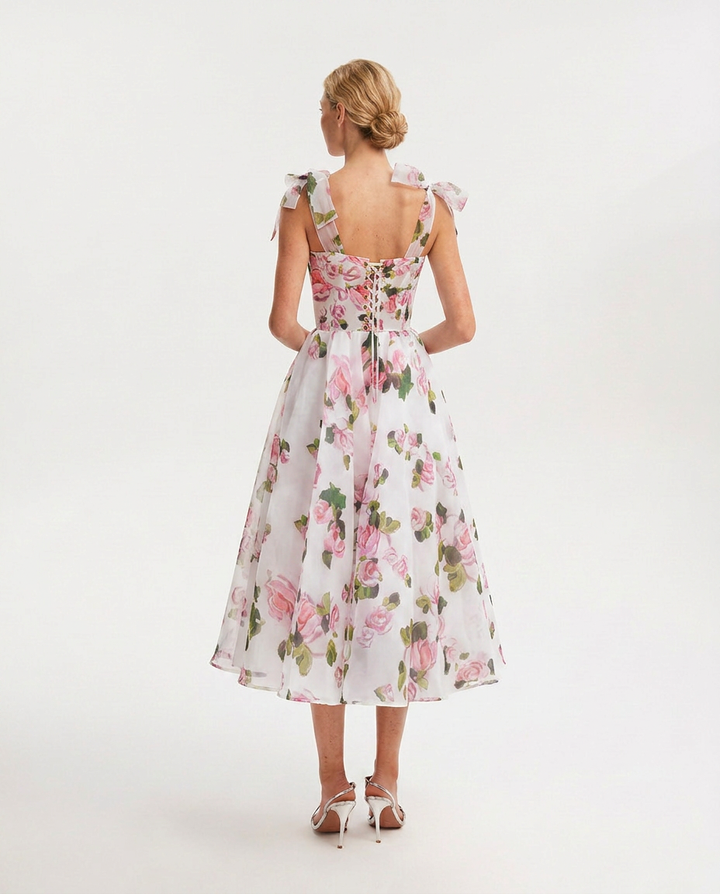 Fiora | Midi Dress with Corset Bodice and Tie Straps