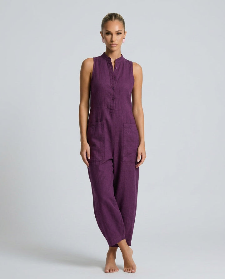 Harper | Linen-Blend Sleeveless Loose Jumpsuit