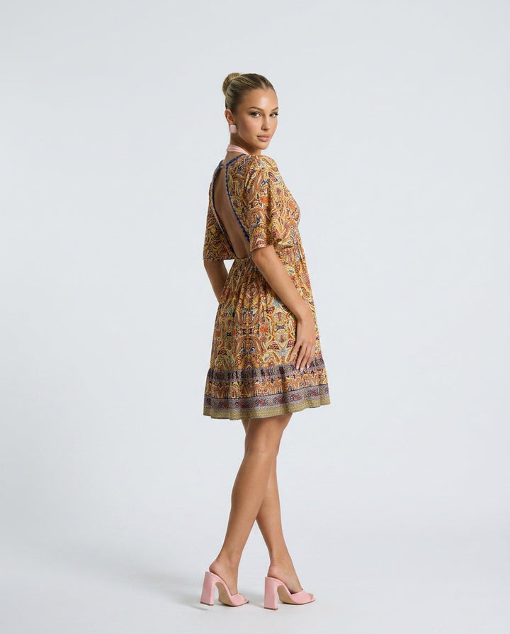 Giselle | V-Neck Flared Sleeve Paisley Mini Dress