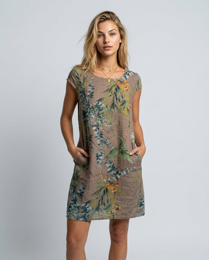 Pavia | Round Neck Cap Sleeve Mini Dress