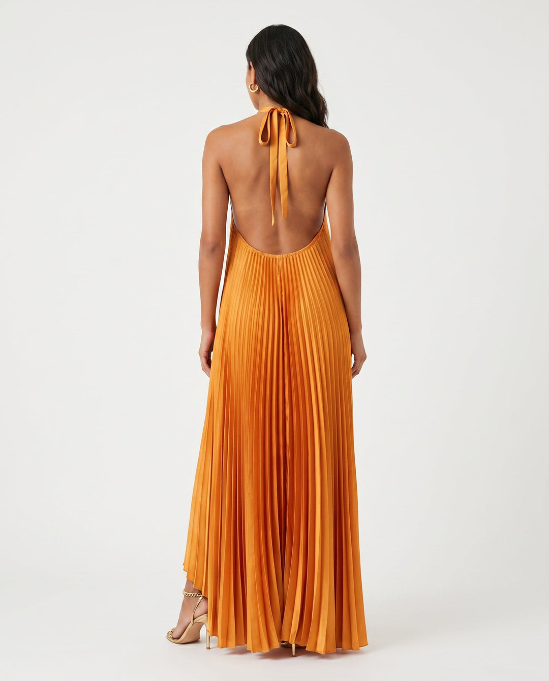 Greta | Open Back Halter Pleated Maxi Dress