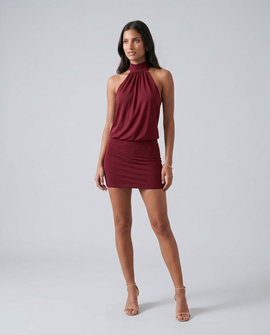 Cleo | Satin-Look Halter Mini Dress
