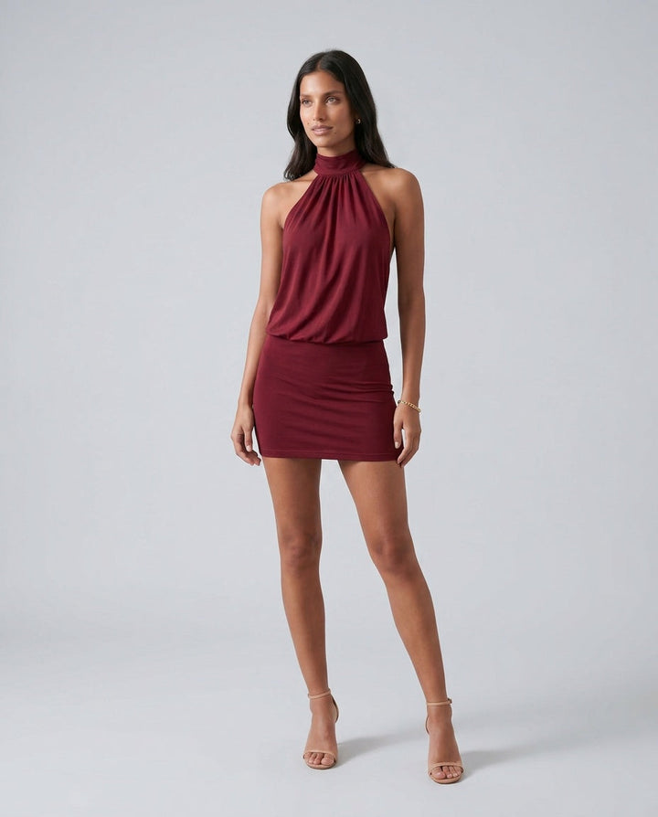 Cleo | Satin-Look Halter Mini Dress