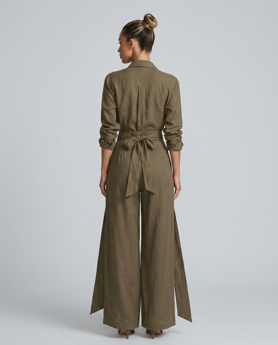 Marlowe | Long-Sleeve Shirt Collar Jumpsuit With Belt