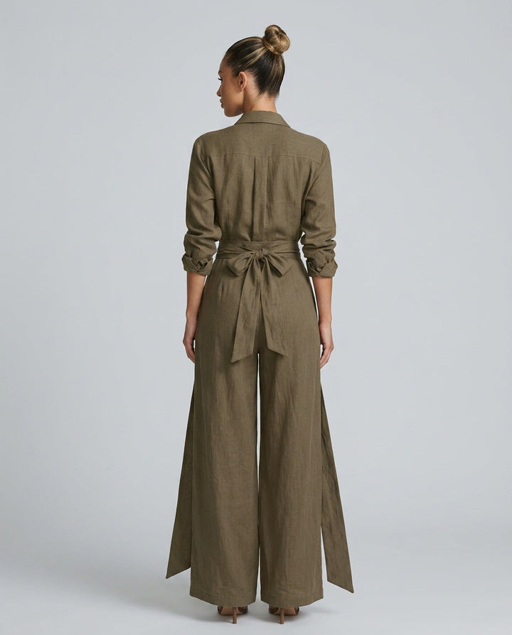 Marlowe | Long-Sleeve Shirt Collar Jumpsuit With Belt