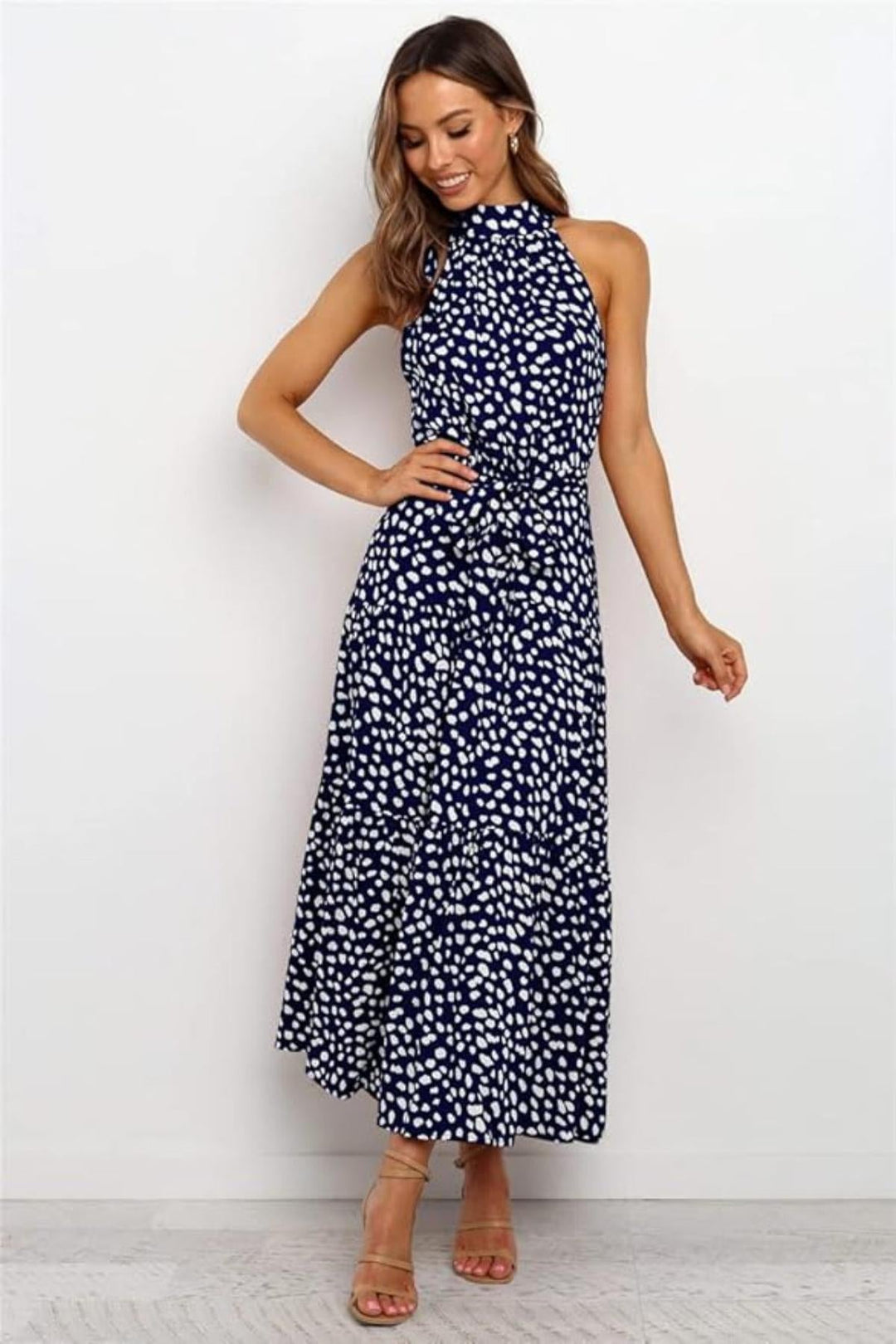 Poppy | Polka Dot Halter Midi Sundress