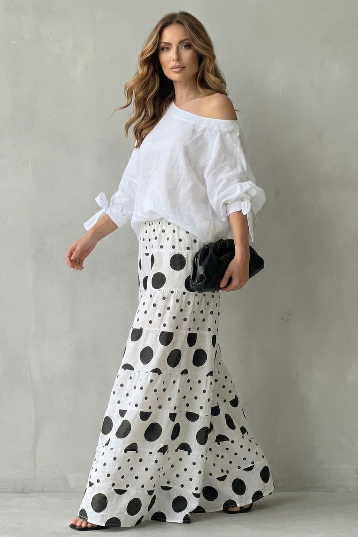 Polviera | Polka Dot Off-Shoulder Wide-Leg Two-Piece Set