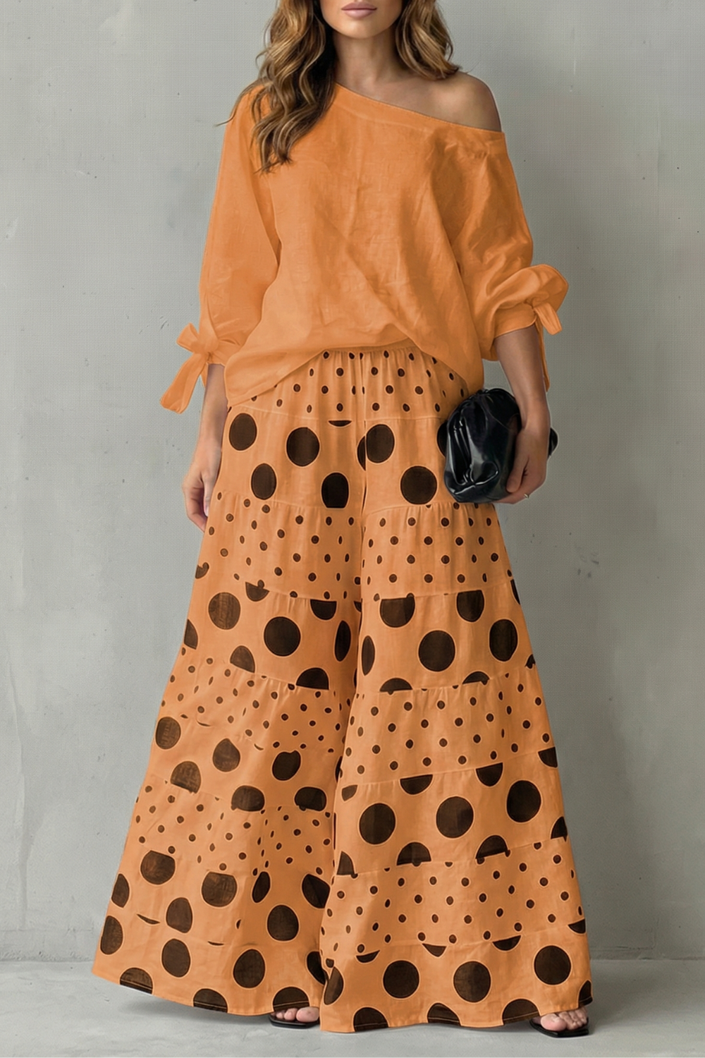 Polviera | Polka Dot Off-Shoulder Wide-Leg Two-Piece Set