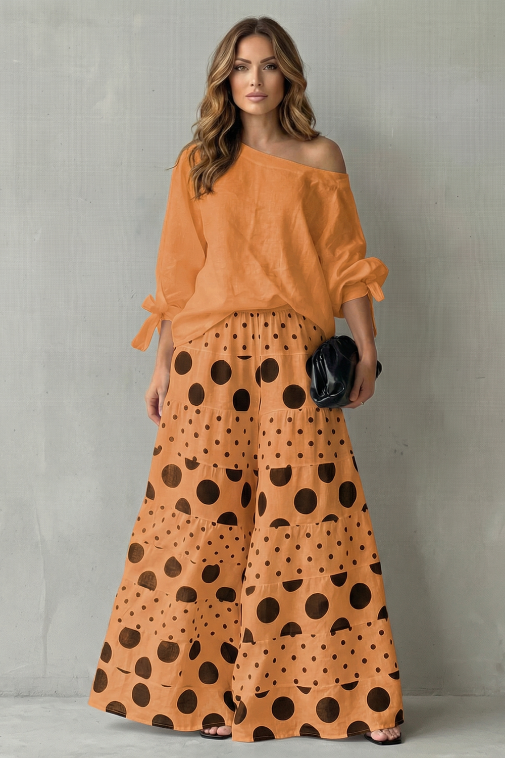 Polviera | Polka Dot Off-Shoulder Wide-Leg Two-Piece Set