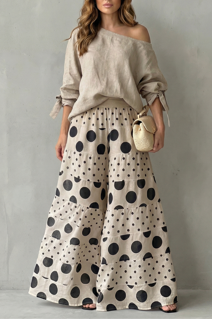 Polviera | Polka Dot Off-Shoulder Wide-Leg Two-Piece Set