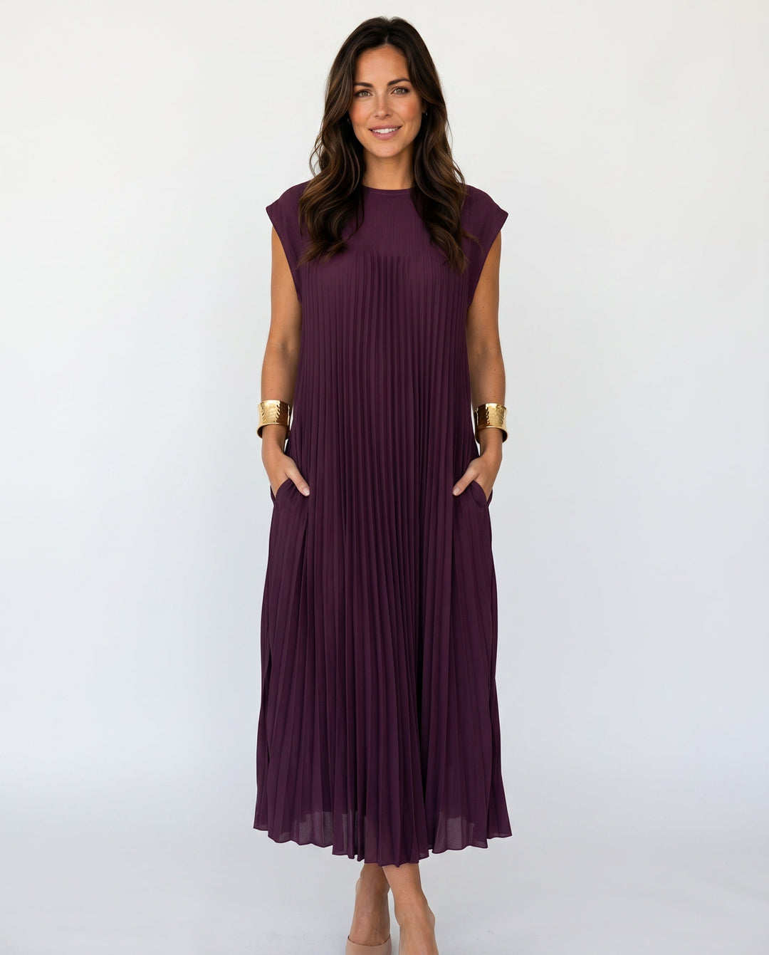 Zara | Pleated Sleeveless Midi Maxi Dress