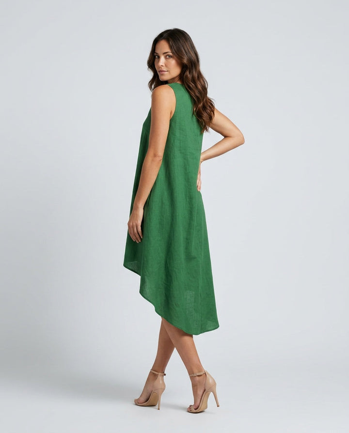 Lena | Sleeveless Linen-Blend Midi with Asymmetric Hem