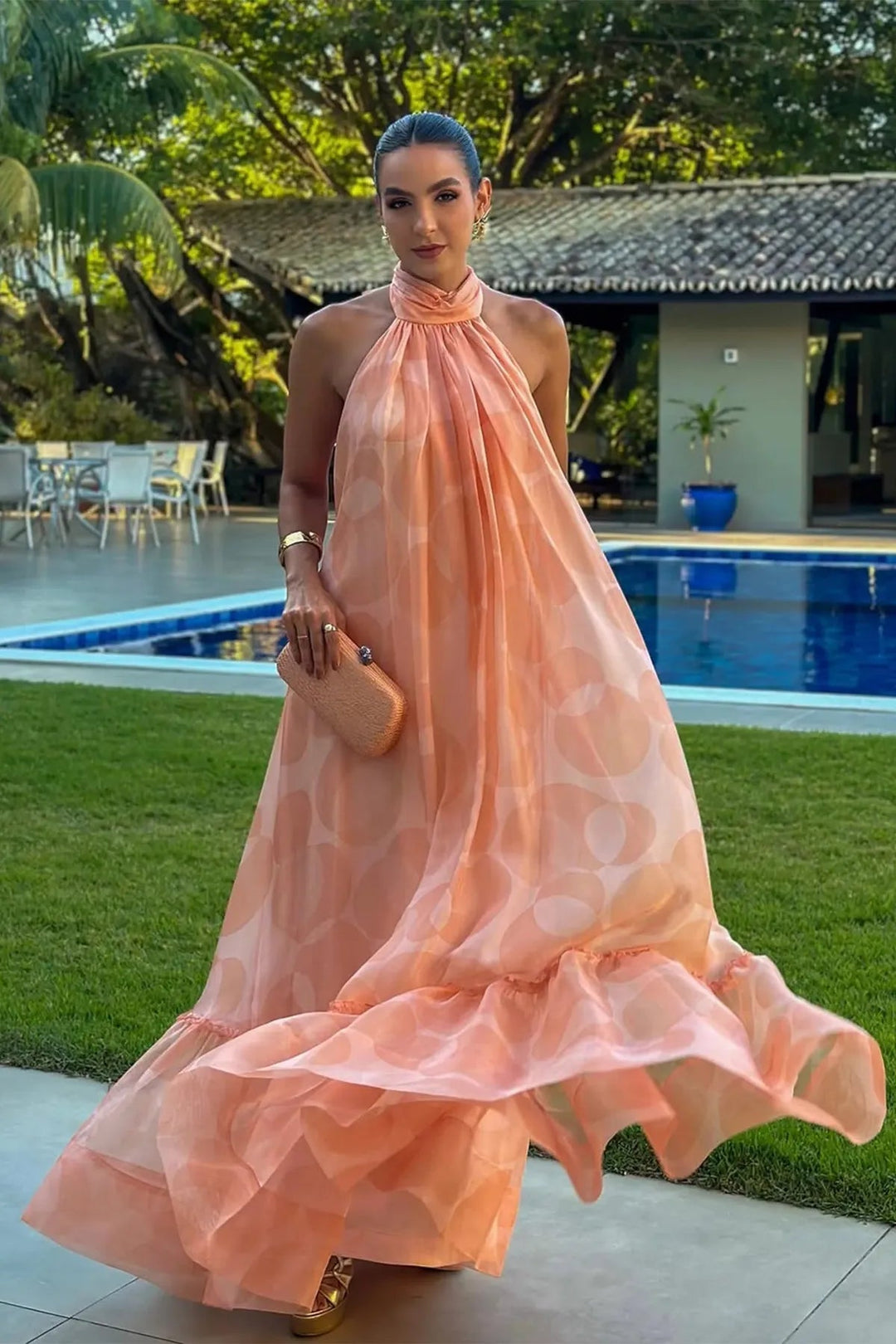 Lila | Printed Halter Neck Wedding Guest Maxi Dress