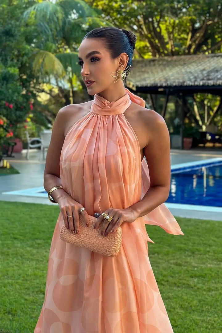 Lila | Printed Halter Neck Wedding Guest Maxi Dress