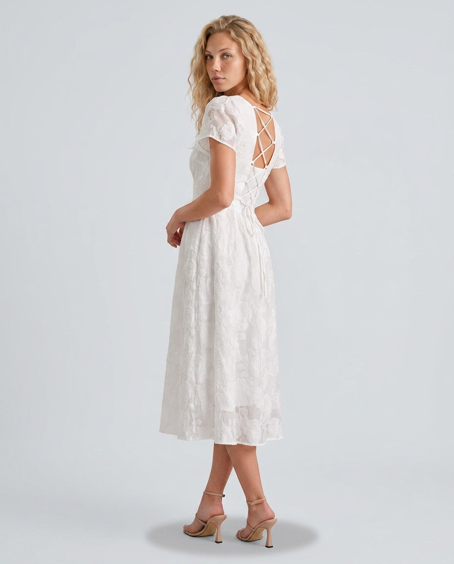 Seraphina | Square Neck Cross-Back Midi Dress