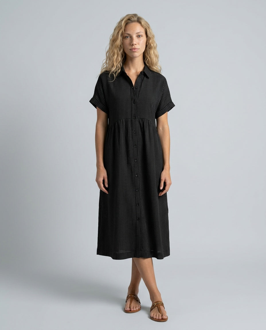 Marlowe | Striped Button-Front Midi Shirt Dress