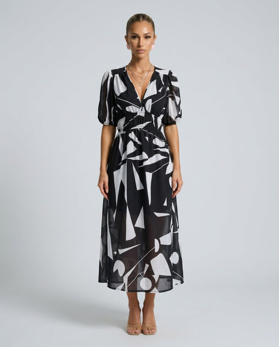 Dahlia | Floral Puff Sleeve Party Midi Dress