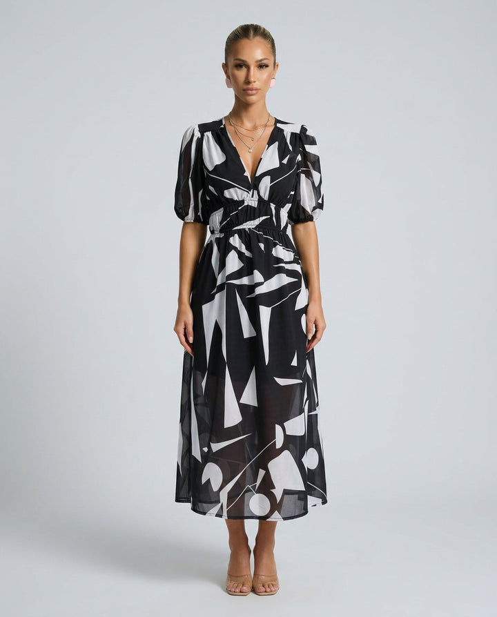 Dahlia | Floral Puff Sleeve Party Midi Dress