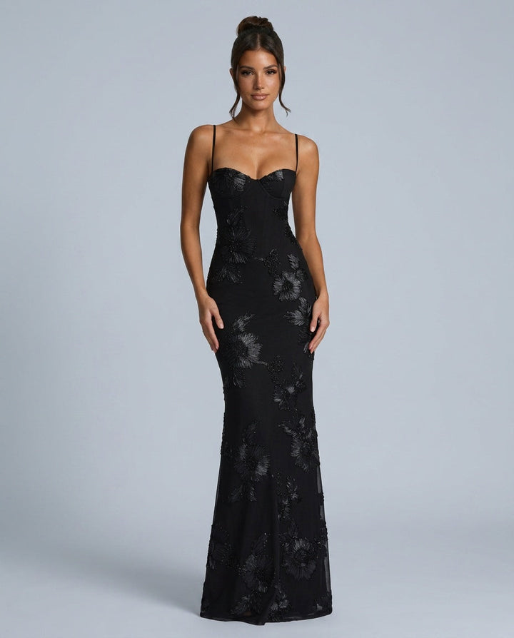 Isolène | Floral Jacquard Corset Maxi Dress