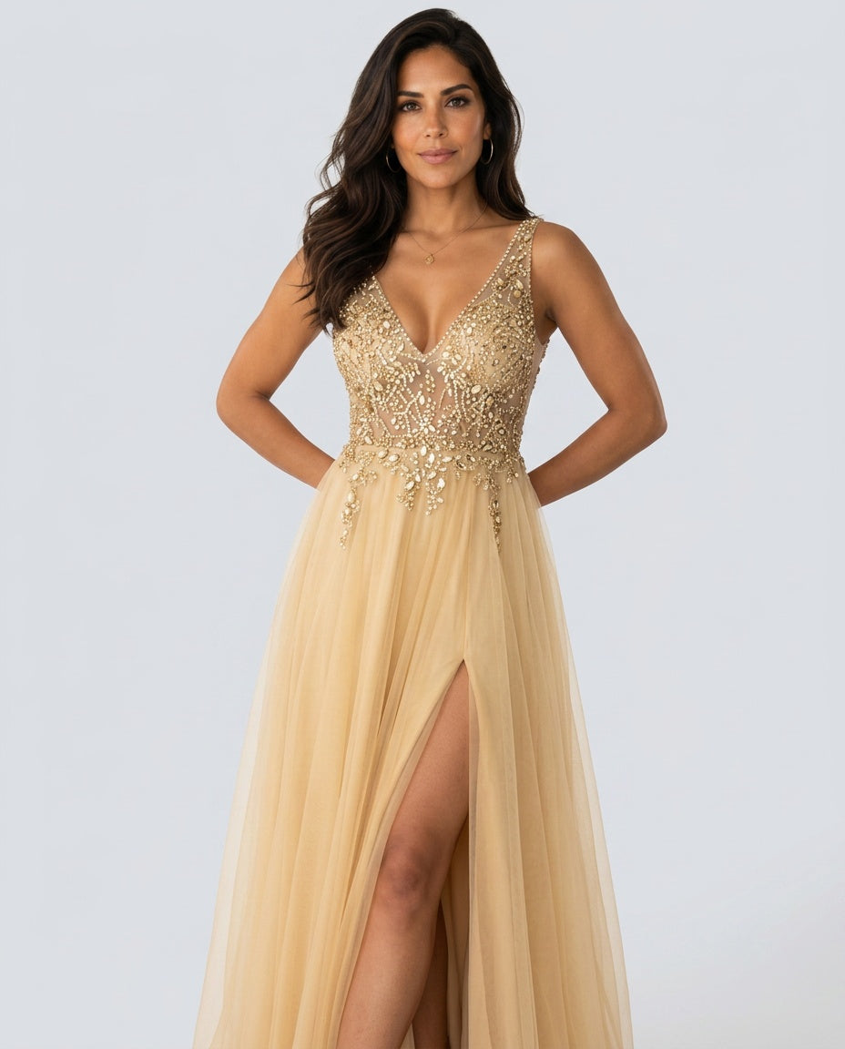 Vivienne | Maxi V-Neck Split Evening Dress