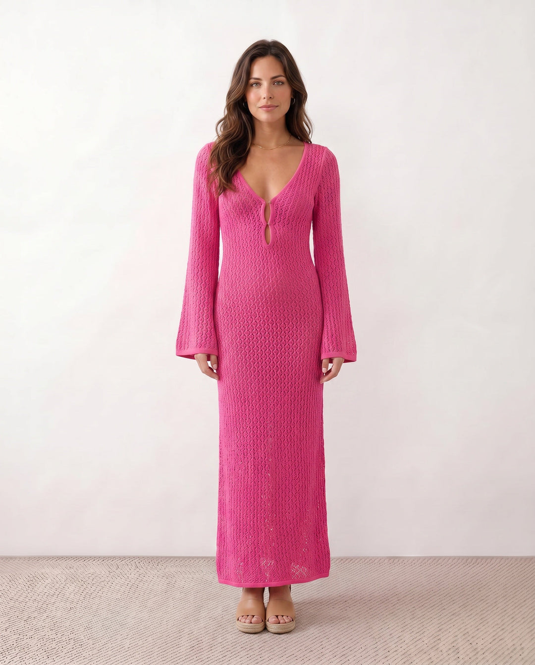 Una | Plunge Neck Crochet Maxi Dress