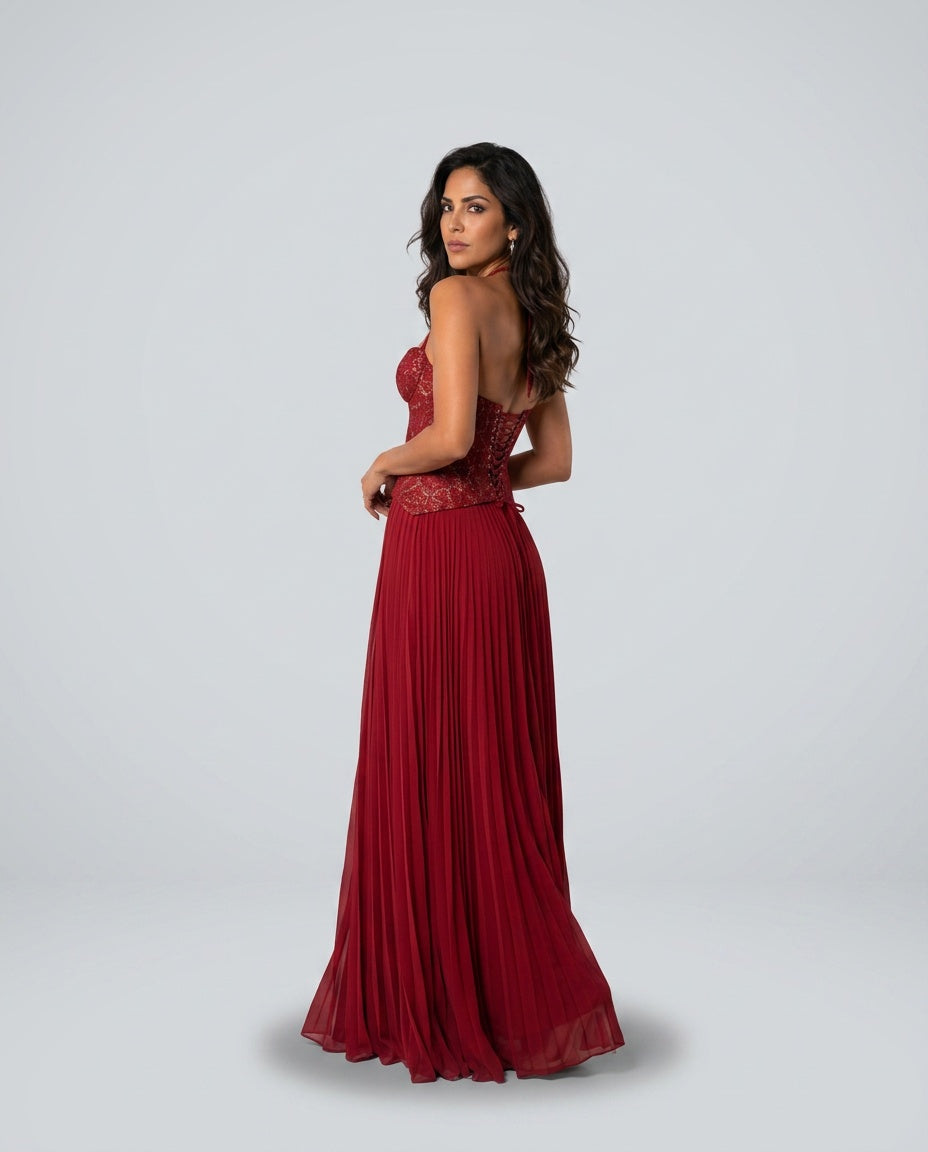 Seraphina | Sweetheart Lace Splicing Pleated Maxi Dress