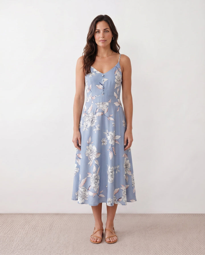 Xenia | Spaghetti Strap Floral Midi Dress
