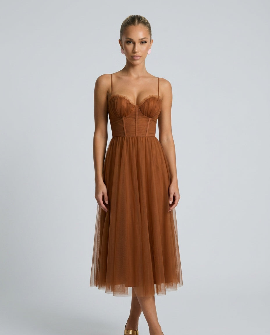 Celeste | Corset Tulle Midi Dress