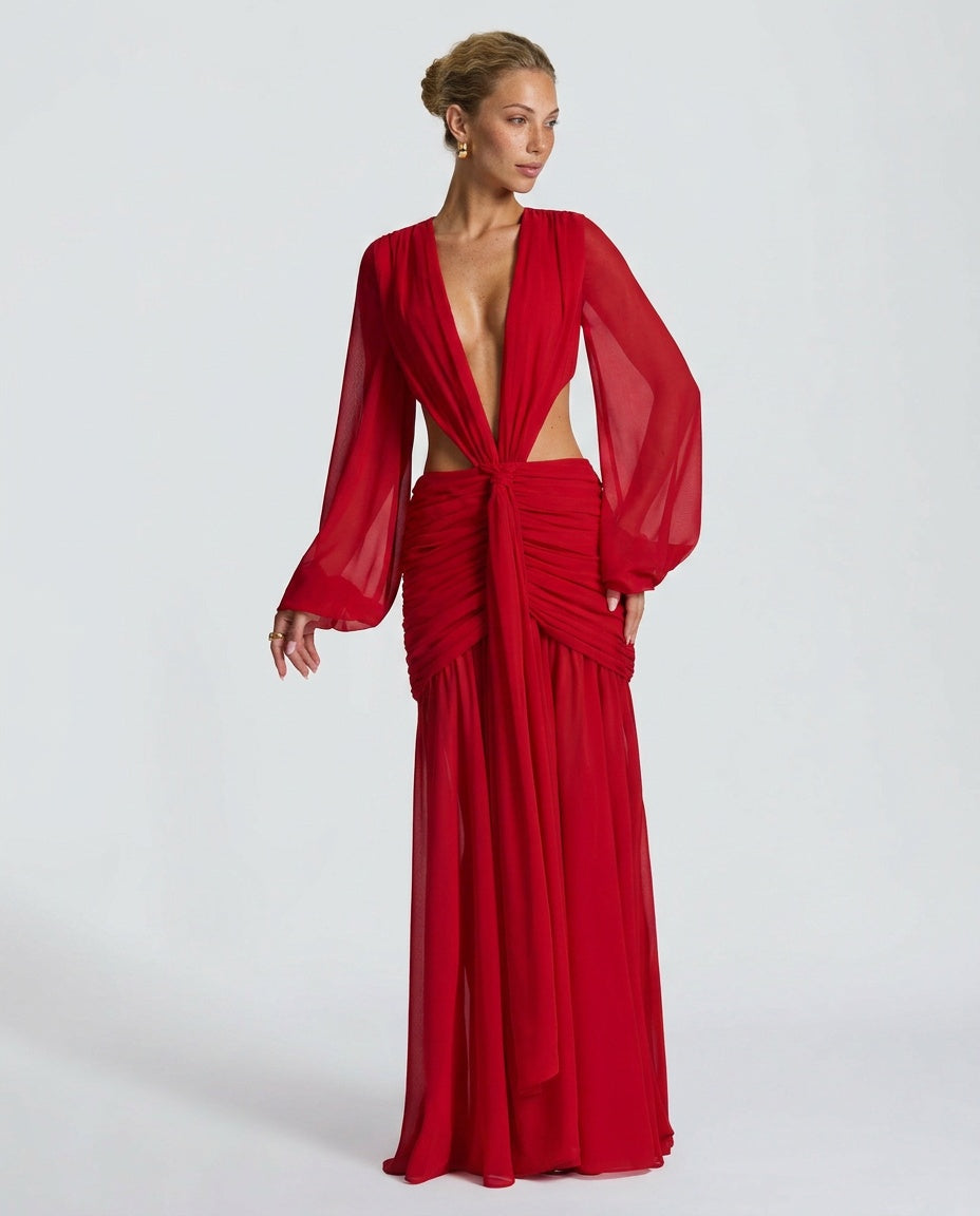 Wren | Halter Neck Ruched Maxi Dress