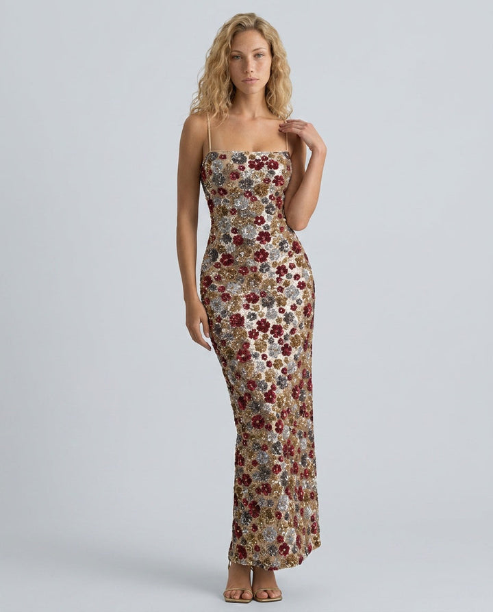 Pia | Sequin Floral Slip Midi Dress