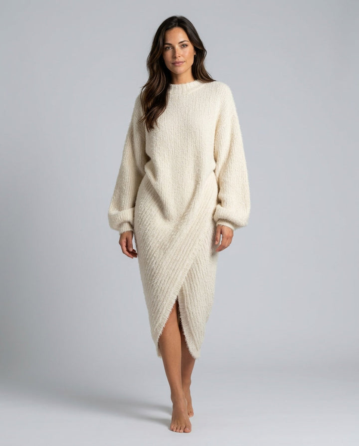 Celeste | Faux Mink Knit Asymmetric Slit Midi