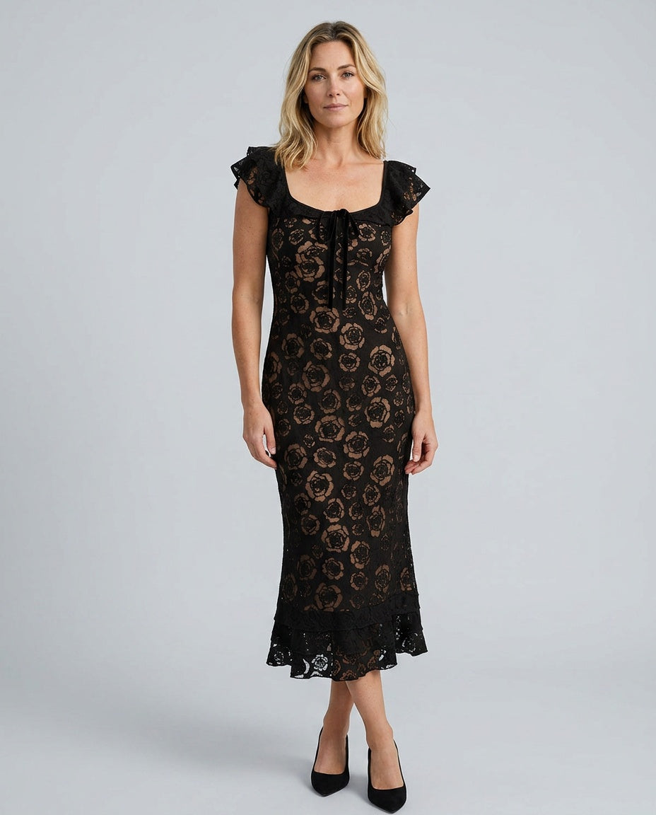 Ivy | Textured Ruffle Mermaid Midi Dress