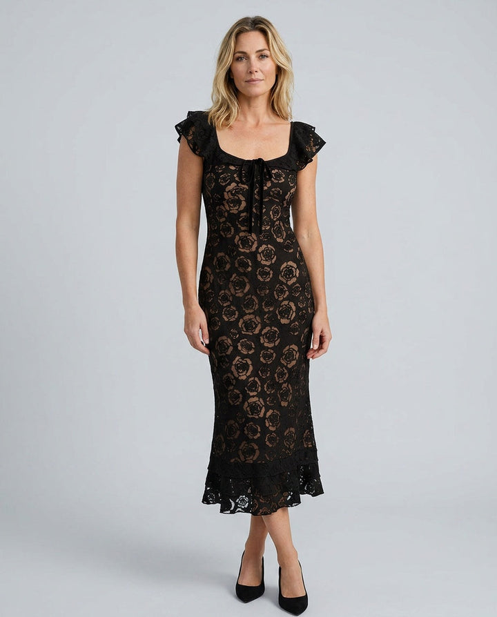 Ivy | Textured Ruffle Mermaid Midi Dress