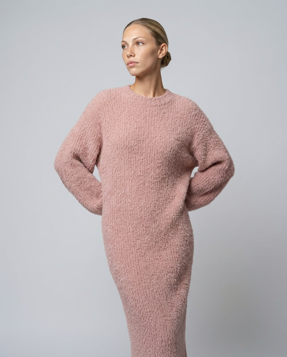 Celeste | Faux Mink Knit Asymmetric Slit Midi
