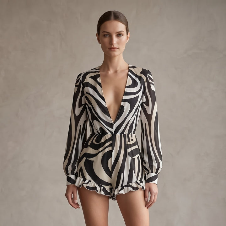 Cleona | Zebra Print Long Sleeve Romper