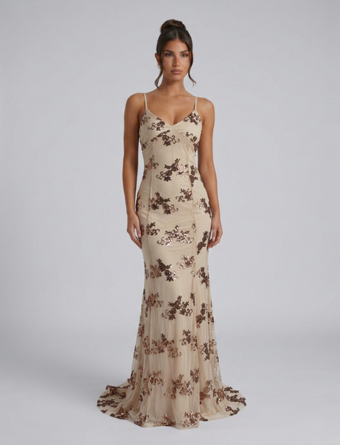 Rita | Maxi Dress with Deep V-Neck and Embellished Detail