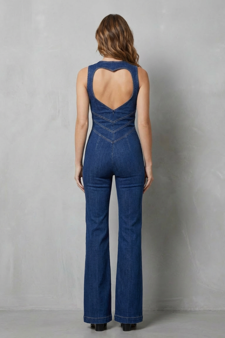 Rivazze | Zip-Front Sculpted Denim Jumpsuit