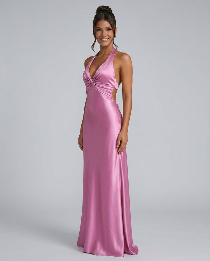 Cleo | Satin Halter Prom Maxi Dress