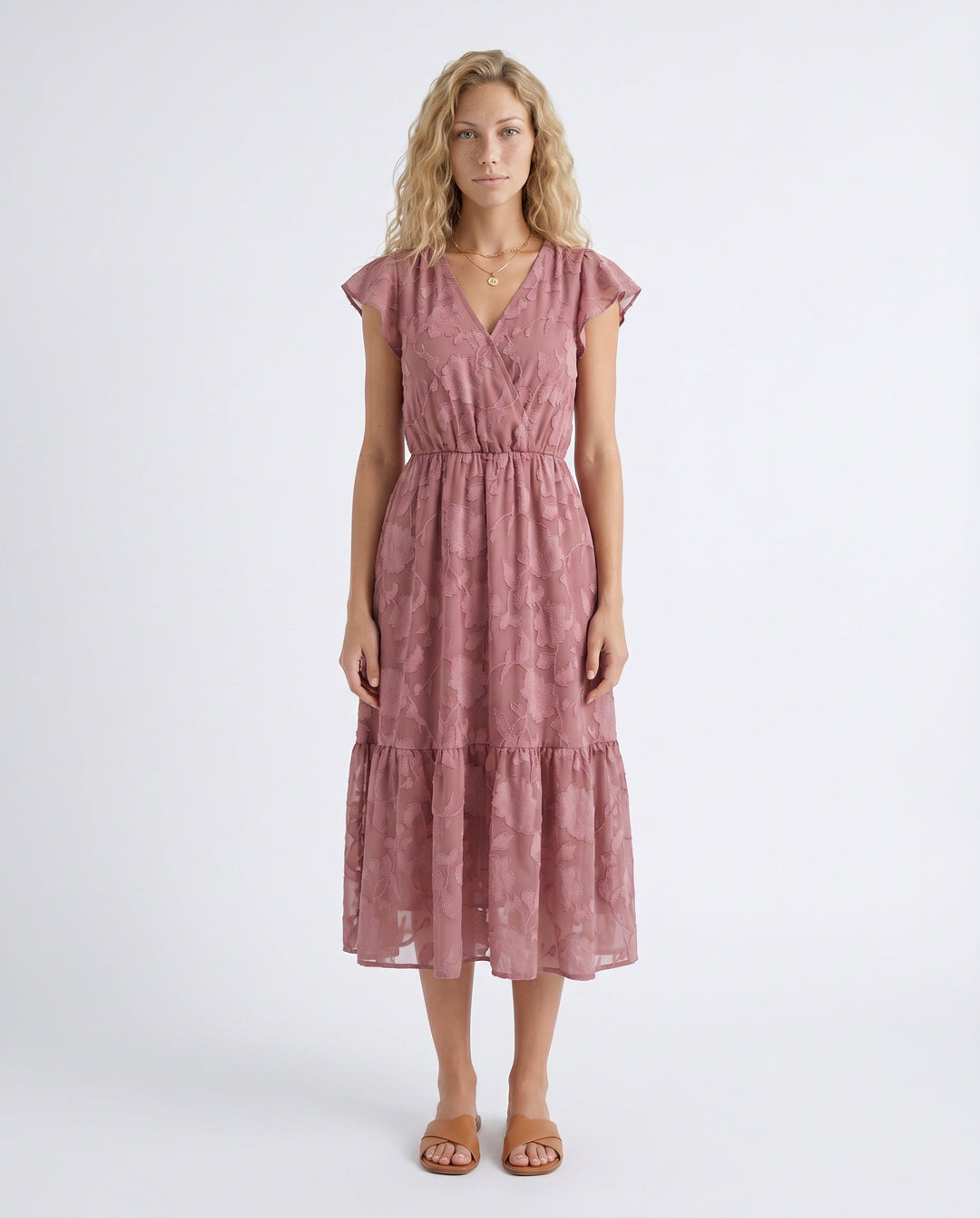 Talia | Floral Ruffle Detail Midi Dress