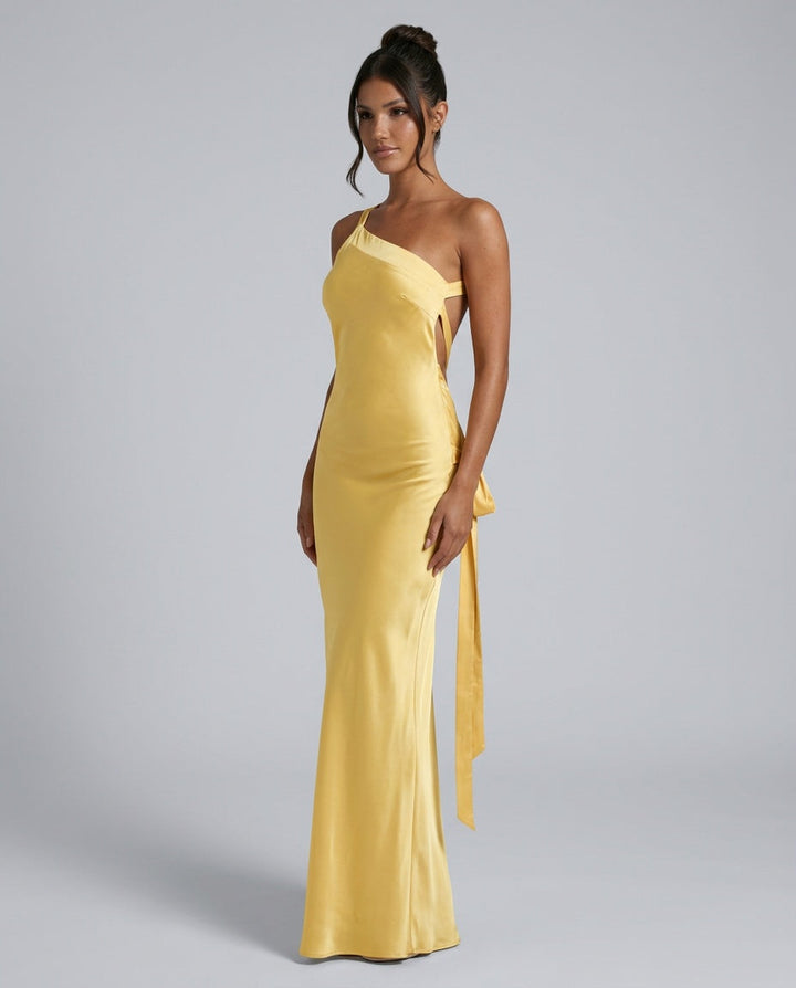 Mira | Semi-Sheer One Shoulder Satin Maxi Dress