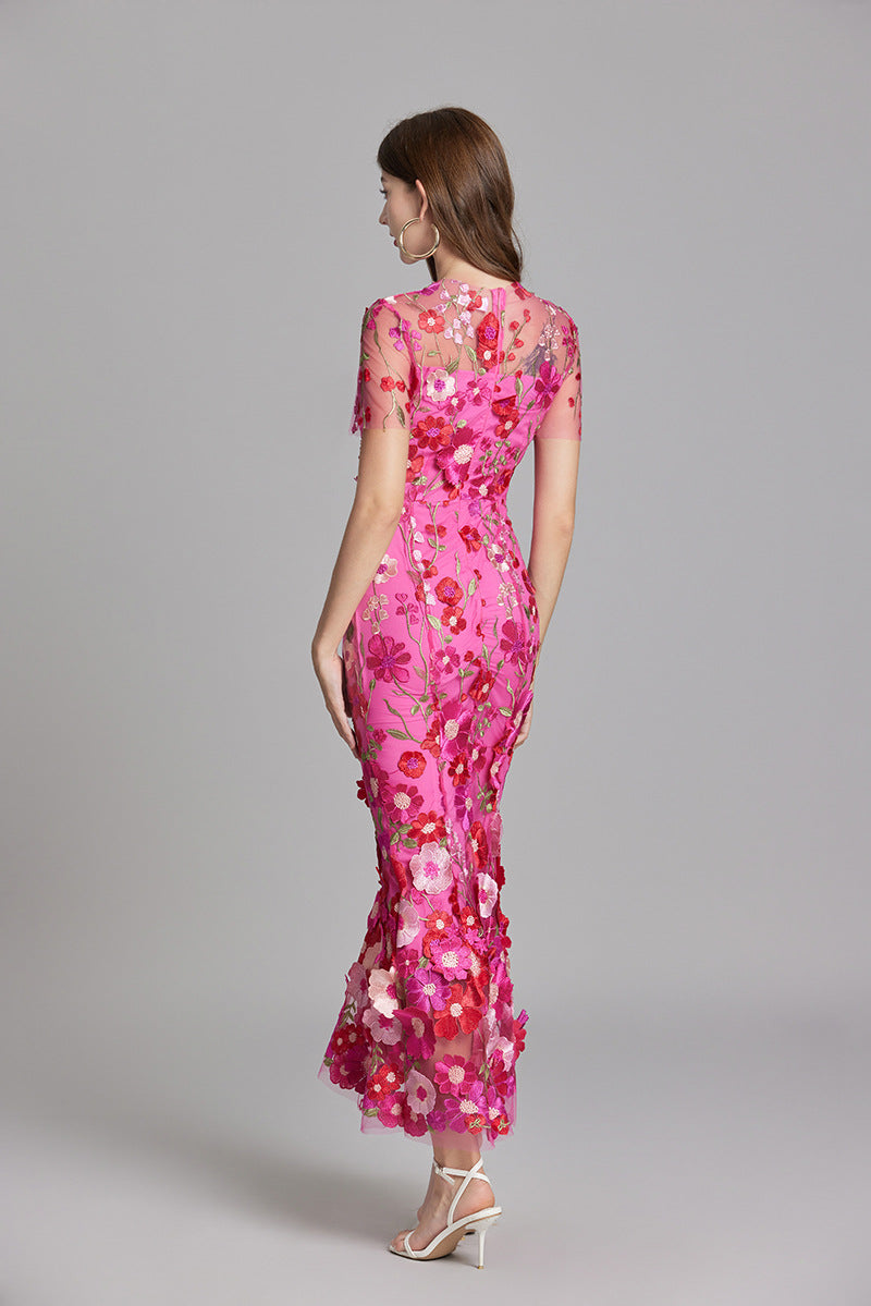 Sabine | 3D Floral Appliqué Wedding Guest Midi Dress