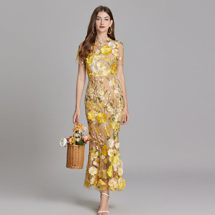 Sabine | 3D Floral Appliqué Wedding Guest Midi Dress