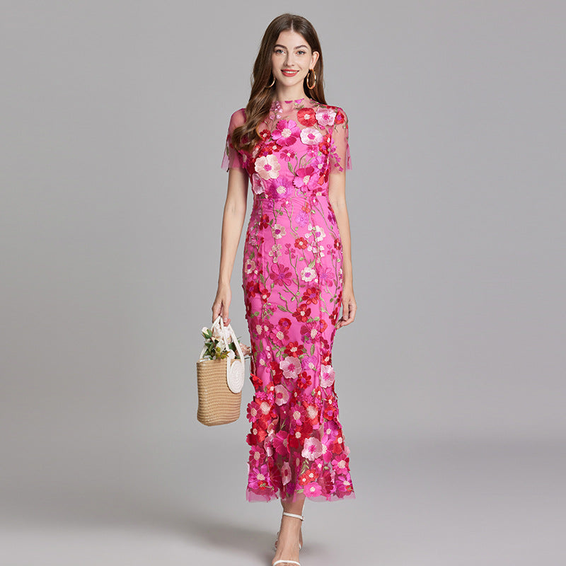 Sabine | 3D Floral Appliqué Wedding Guest Midi Dress