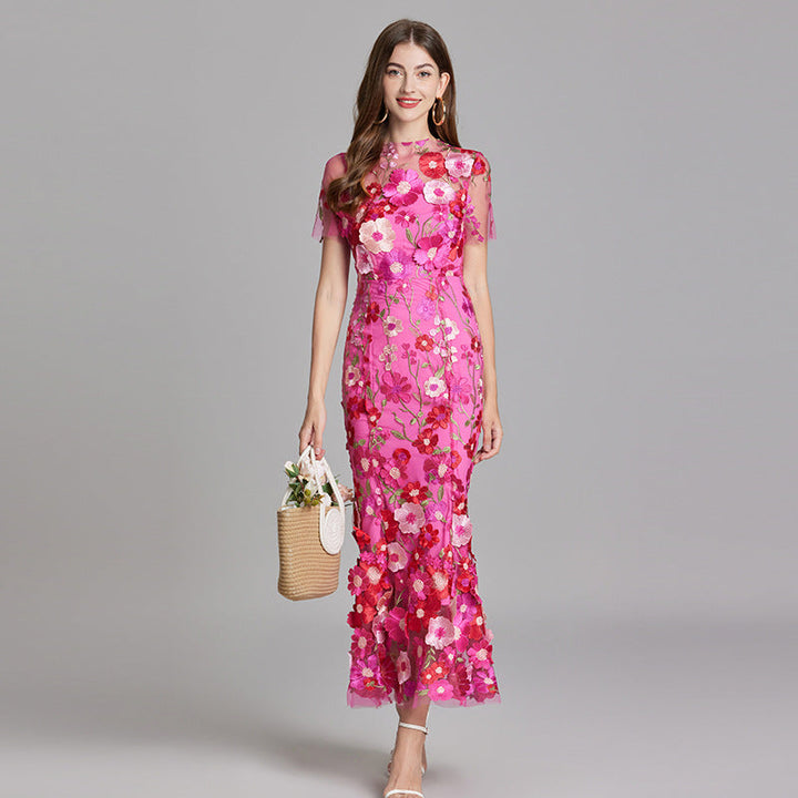 Sabine | 3D Floral Appliqué Wedding Guest Midi Dress