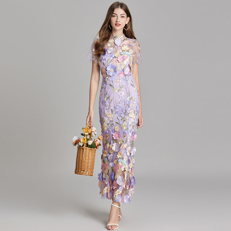 Sabine | 3D Floral Appliqué Wedding Guest Midi Dress