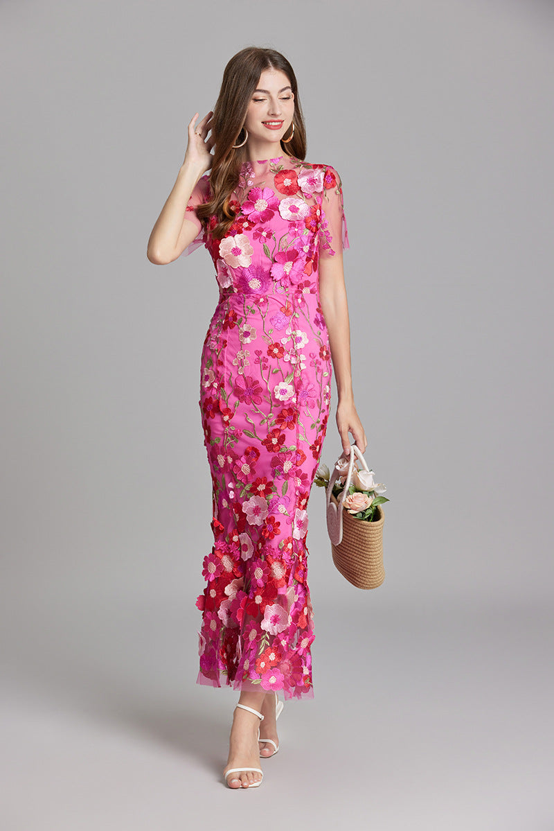 Sabine | 3D Floral Appliqué Wedding Guest Midi Dress