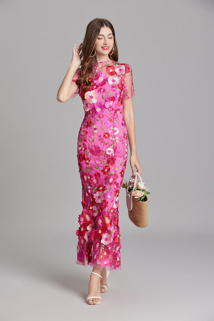 Sabine | 3D Floral Appliqué Wedding Guest Midi Dress