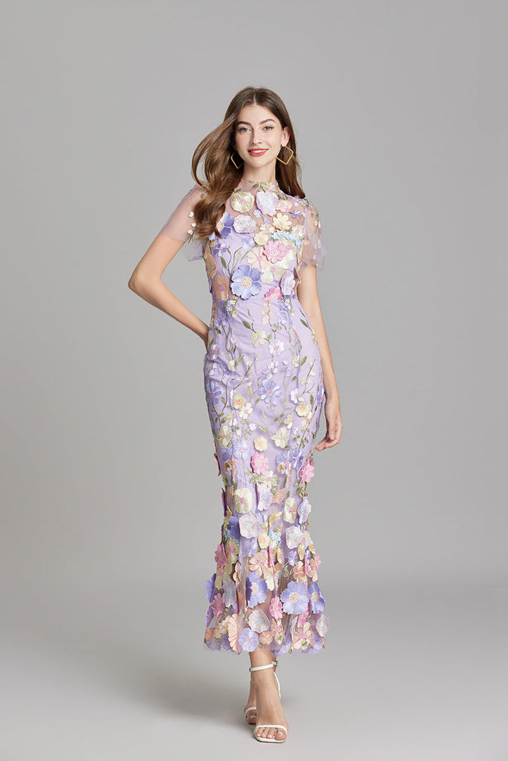 Sabine | 3D Floral Appliqué Wedding Guest Midi Dress