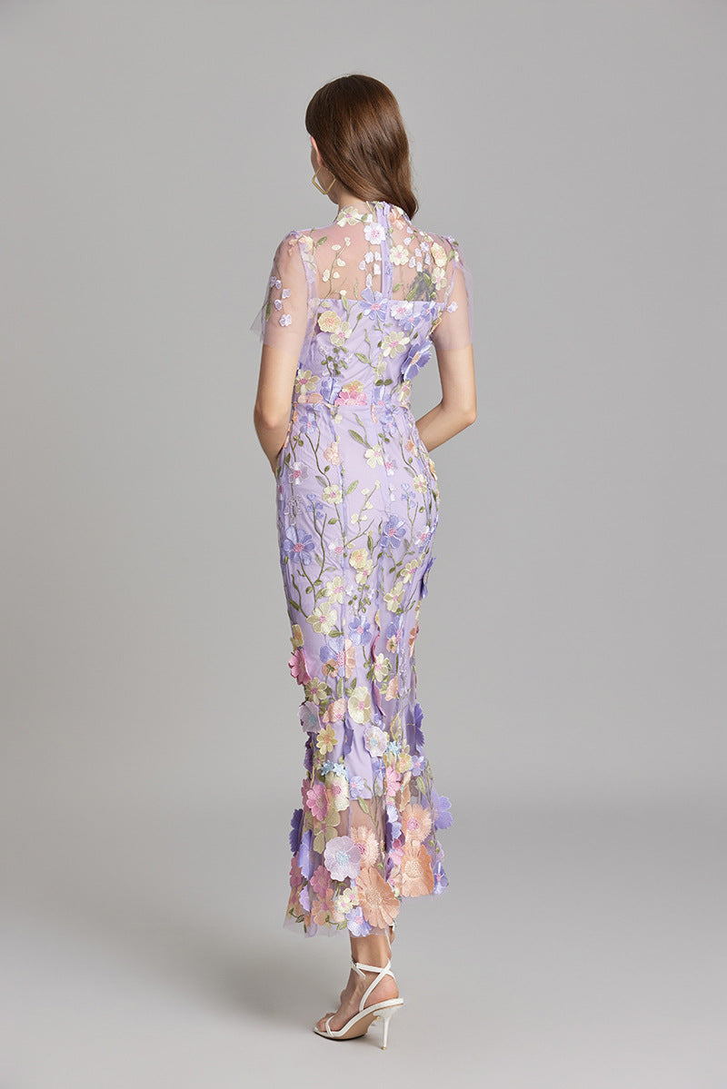 Sabine | 3D Floral Appliqué Wedding Guest Midi Dress